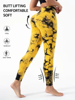 Women Tie Dye High Waist Yoga Leggings, Seamless Ribbed Workout Pants, Quick Dry Compression Gym Fitness Tights
