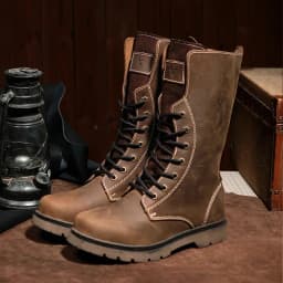 KOWM Cowhide Hiking Shoes Men Waterproof Motorcycle Tactical Shoes Hunting Boot Desert Combat Snow Boots Trekking Travel Sneaker
