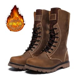 KOWM Cowhide Hiking Shoes Men Waterproof Motorcycle Tactical Shoes Hunting Boot Desert Combat Snow Boots Trekking Travel Sneaker