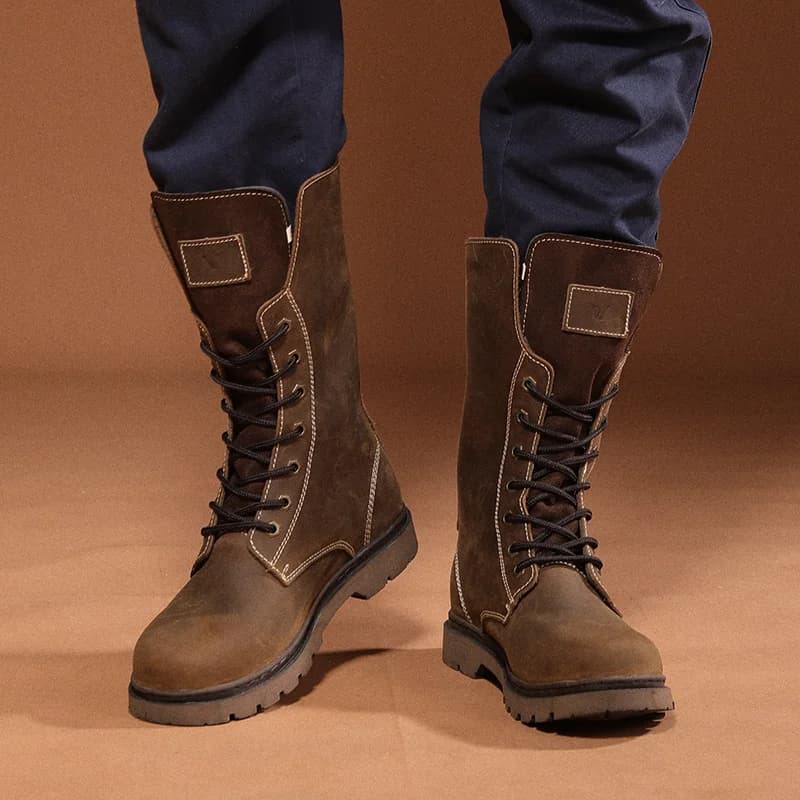 KOWM Cowhide Hiking Shoes Men Waterproof Motorcycle Tactical Shoes Hunting Boot Desert Combat Snow Boots Trekking Travel Sneaker