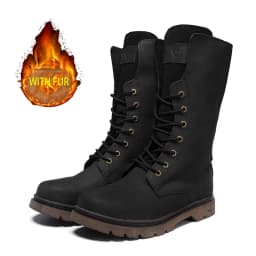 KOWM Cowhide Hiking Shoes Men Waterproof Motorcycle Tactical Shoes Hunting Boot Desert Combat Snow Boots Trekking Travel Sneaker