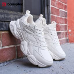 Baasploa Women Walking Sneakers Winter Comfort Leather Casual Shoes Female Fashion Solid Color Height Increase Sport Shoes