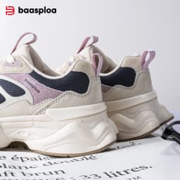 Baasploa Women Walking Sneakers Winter Comfort Leather Casual Shoes Female Fashion Solid Color Height Increase Sport Shoes