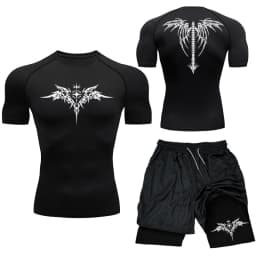 New MMA Boxing Compression Set Sportwear for Men Quick Dry Gym Shorts T Shirt Running Workout Tight Sport Rashguard 2PCS Suit