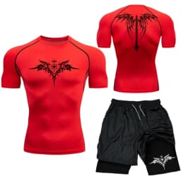 New MMA Boxing Compression Set Sportwear for Men Quick Dry Gym Shorts T Shirt Running Workout Tight Sport Rashguard 2PCS Suit