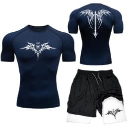 New MMA Boxing Compression Set Sportwear for Men Quick Dry Gym Shorts T Shirt Running Workout Tight Sport Rashguard 2PCS Suit