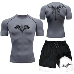 New MMA Boxing Compression Set Sportwear for Men Quick Dry Gym Shorts T Shirt Running Workout Tight Sport Rashguard 2PCS Suit