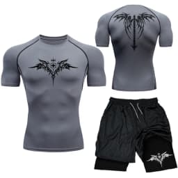 New MMA Boxing Compression Set Sportwear for Men Quick Dry Gym Shorts T Shirt Running Workout Tight Sport Rashguard 2PCS Suit