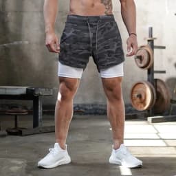 Men's Running Shorts 2 In 1 Fitness Sport Workout Training Shorts Breathable Quick Dry Double Layer Summer Beach Gym Shorts Men