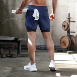 Men's Running Shorts 2 In 1 Fitness Sport Workout Training Shorts Breathable Quick Dry Double Layer Summer Beach Gym Shorts Men