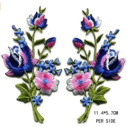 1 Pair Pink Blue Roses Pair Flowers Floral Bouquet Boho Embroidered Appliques Iron-on Patches New