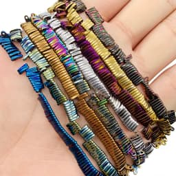 Natural Hematite Stone Blue,Purple,Gold Color Two hole rectangle Spacer Loose Beads For trendy Jewelry bracelet Making Diy 5x1mm