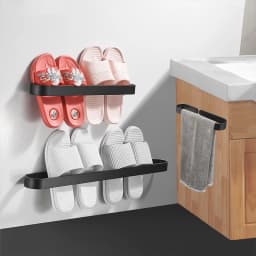Black Aluminum Towel Racks Simple Style Nail-free U Pattern Towel Rod Kitchen Bathroom Slipper Rack Holder Accessory