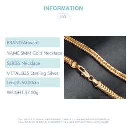 ARAVANT 925 Silver 18K Gold Necklace Chains For Men Women Fashion Jewelry Accessories