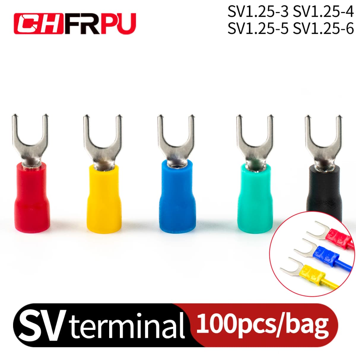 100Pcs fork cable wire connector wire crimping terminal SV1.25-3 SV1.25-4 SV2-3 pre-insulated terminal red blue