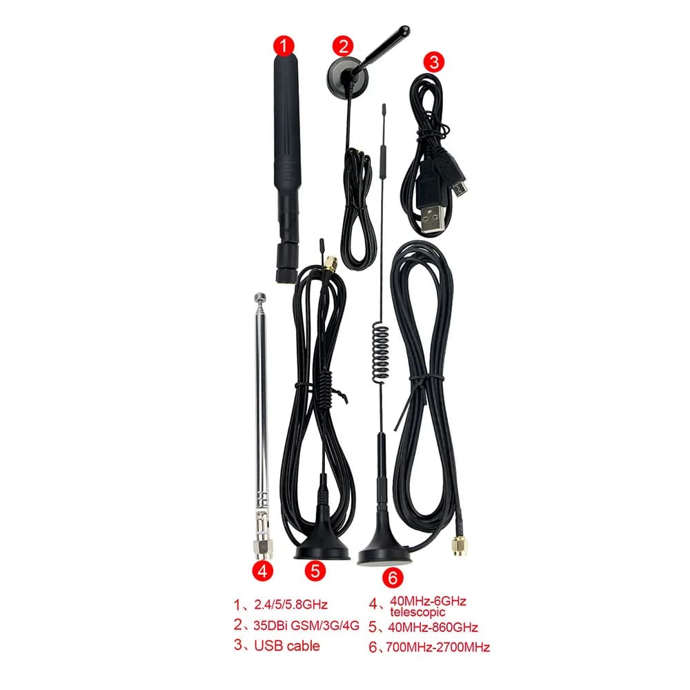Wishcolor 2.4/5/5.8G 40MHz-6GHz Telescopic Antennas Kits For HackRF One Portapack H2 SDR