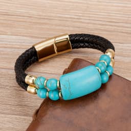 2020 New Male Jewelry Genuine Leather Bracelet Tiger Eye Beads Bracelets Charm Stainless Steel Magnetic Clasps Men Wrist Gifts
