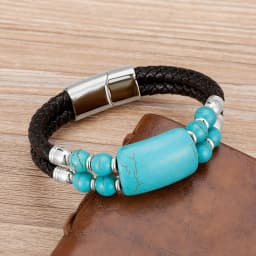 2020 New Male Jewelry Genuine Leather Bracelet Tiger Eye Beads Bracelets Charm Stainless Steel Magnetic Clasps Men Wrist Gifts