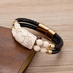 2020 New Male Jewelry Genuine Leather Bracelet Tiger Eye Beads Bracelets Charm Stainless Steel Magnetic Clasps Men Wrist Gifts