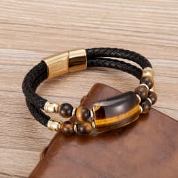 2020 New Male Jewelry Genuine Leather Bracelet Tiger Eye Beads Bracelets Charm Stainless Steel Magnetic Clasps Men Wrist Gifts