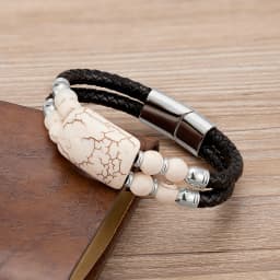 2020 New Male Jewelry Genuine Leather Bracelet Tiger Eye Beads Bracelets Charm Stainless Steel Magnetic Clasps Men Wrist Gifts