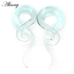 Alisouy 1 pair Glass Ear Spiral Taper Gauge Ear Plug Stretching Expander Piercing Glass Gauge 5-14mm Body Jewelry Piercing