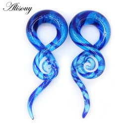 Alisouy 1 pair Glass Ear Spiral Taper Gauge Ear Plug Stretching Expander Piercing Glass Gauge 5-14mm Body Jewelry Piercing