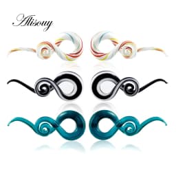 Alisouy 1 pair Glass Ear Spiral Taper Gauge Ear Plug Stretching Expander Piercing Glass Gauge 5-14mm Body Jewelry Piercing