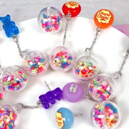 1Pair Stud Earring Multicolours Gummy Bear Resin Candy Charms With Ball Fashion Jewelry Gift