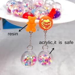 1Pair Stud Earring Multicolours Gummy Bear Resin Candy Charms With Ball Fashion Jewelry Gift