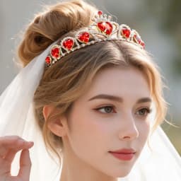 AINAMEISI European And American New Crown Bridal Headdress Ladies And Girls Red Peach Heart Crown Headband Jewelry Gifts