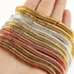 Natural Hematite Silver Plated Flat Round Loose Stone Beads for Jewelry Making DIY Bracelet Accessories 15" Disc Shape Rondells
