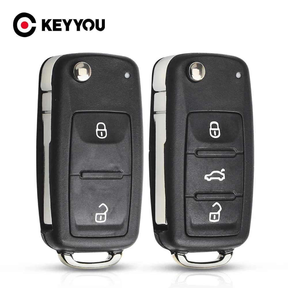 KEYYOU Folding Car Key Shell Case Fob for VW for Volkswagen Golf Mk6 Tiguan Polo Passat CC SEAT Skoda Octavia 3Button