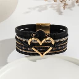 Amorcome Fashion Braided Leather Wrap Bracelets Bangles Multilayer Resin Stone Hollow Heart Charm Bracelets Women Gift Pulseira