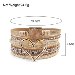 Amorcome Fashion Braided Leather Wrap Bracelets Bangles Multilayer Resin Stone Hollow Heart Charm Bracelets Women Gift Pulseira