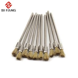 10pcs Professional Stainless Steel Wire End Brush Brass Pen Shape 6mm Extension Rod 1/8"Shank for Jewelry Polishing Rotary Tool