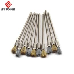 10pcs Professional Stainless Steel Wire End Brush Brass Pen Shape 6mm Extension Rod 1/8"Shank for Jewelry Polishing Rotary Tool