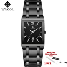WWOOR Brand Luxury Gold Bracelet Men's Watches Fashion Square Quartz Wrist Watch For Men Stainless Steel Waterproof Reloj Hombre