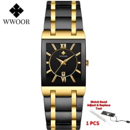 WWOOR Brand Luxury Gold Bracelet Men's Watches Fashion Square Quartz Wrist Watch For Men Stainless Steel Waterproof Reloj Hombre