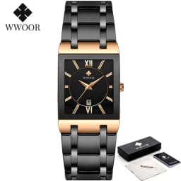 WWOOR Brand Luxury Gold Bracelet Men's Watches Fashion Square Quartz Wrist Watch For Men Stainless Steel Waterproof Reloj Hombre