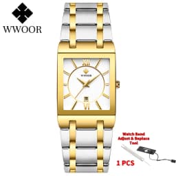 WWOOR Brand Luxury Gold Bracelet Men's Watches Fashion Square Quartz Wrist Watch For Men Stainless Steel Waterproof Reloj Hombre