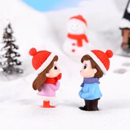 1Pair Sweety Lovers Couple Winter Couple DIY Mini Miniature Figurine Snowman Micro Landscape Garden Decor