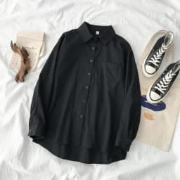 EBAIHUI Autumn Long Sleeve Loose Student Blouse Shirt Women White Black Turn Down Collar Casual Oversize Blusas Vintage Top