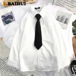 EBAIHUI Autumn Long Sleeve Loose Student Blouse Shirt Women White Black Turn Down Collar Casual Oversize Blusas Vintage Top