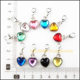 20Pcs Dull Silver Plated Retro Mixed Acrylic Heart With Lobster Claw Clasps Charms 12.5x16.5mm