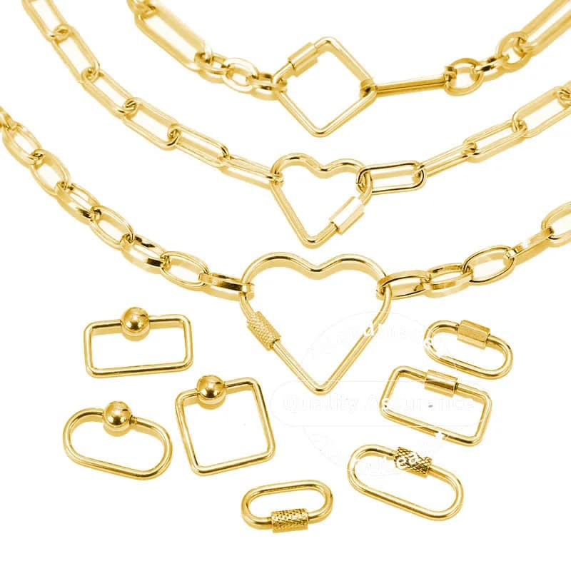 TOUREDBEADS 4pcs Stainless Steel Heart Screw Locking Clasp Gold Oval Square Carabiner Clasps for Necklace Keychain Making