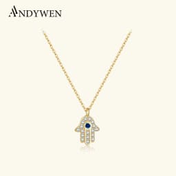 ANDYWEN 925 Sterling Silver Hamsa Hand Pendant Necklace Gold Long Chain Fashion Jewelry Party Jewels Luxury ZIrcon CZ Wedding