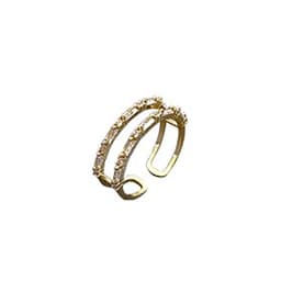 New Classic Zircon Gold Color Double Layer Open Rings For Womens South Korea Fashion Jewelry Gothic Party Girls' Luxury Ring Set