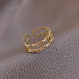 New Classic Zircon Gold Color Double Layer Open Rings For Womens South Korea Fashion Jewelry Gothic Party Girls' Luxury Ring Set