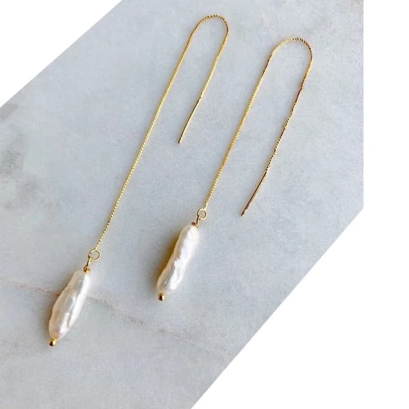 Irregular Golden Pearl Threader Earrings